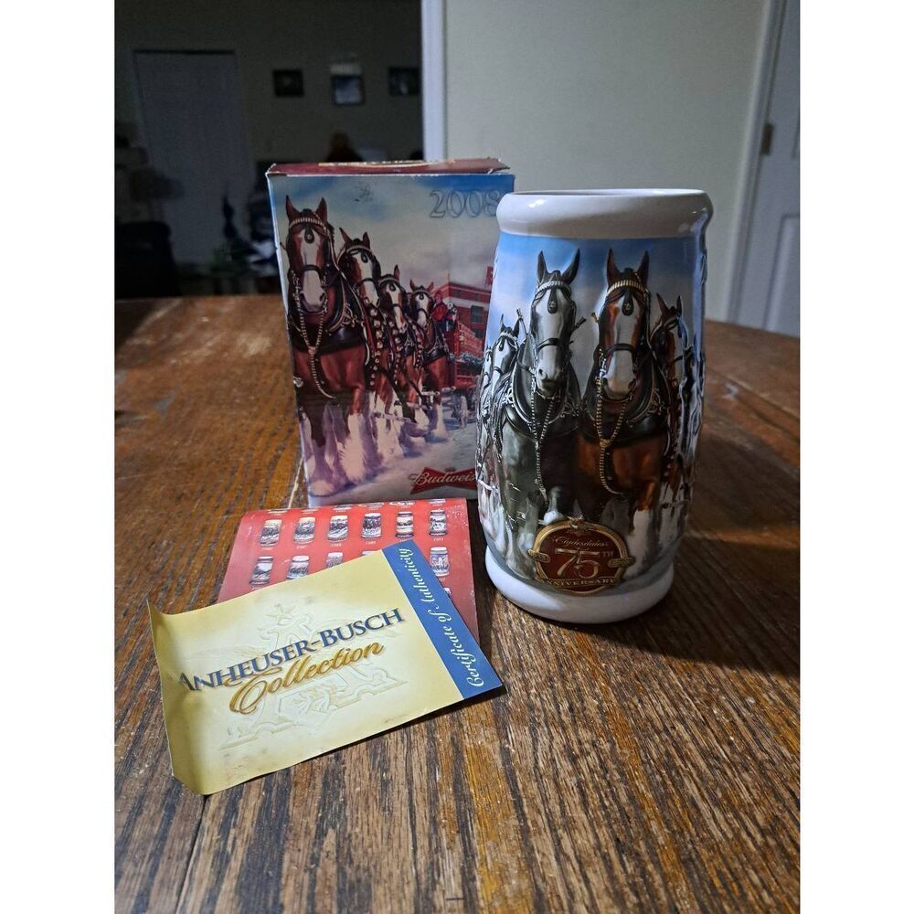 2008 Budweiser Clydesdales 75th Anniversary Beer Stein with Box Paperwork COA